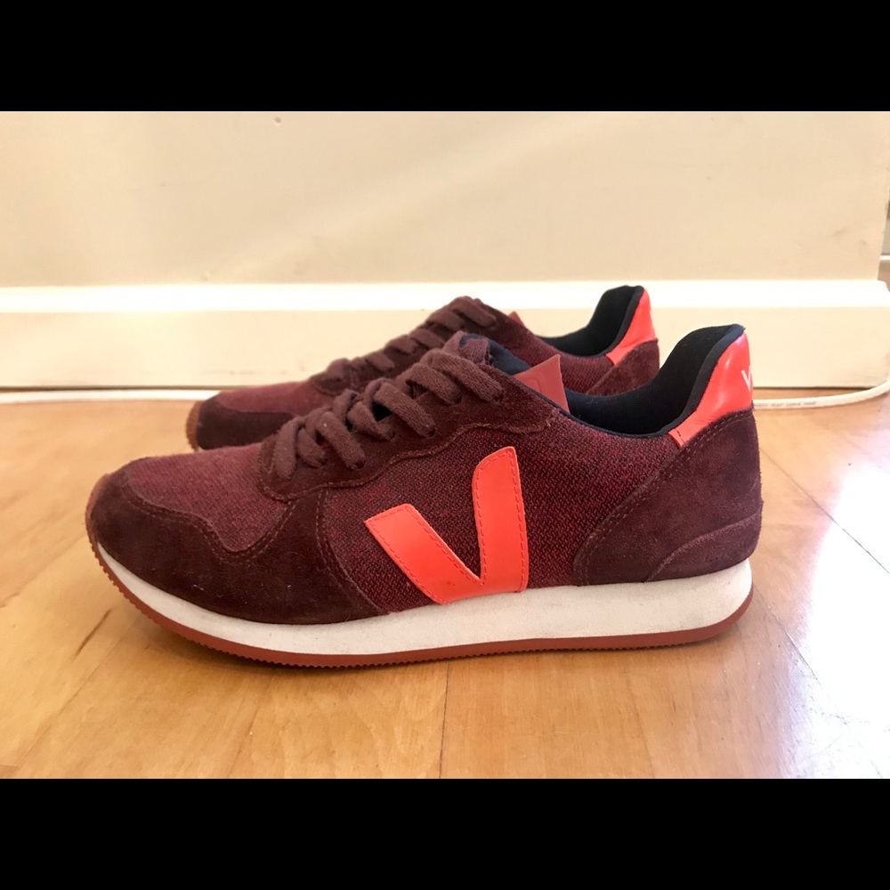 Veja SDU Burgundy & Neon Orange Sneaker US Size W8